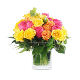 24 Stalks of Mixed Roses In A Glass Vase - Paris  Sunset
